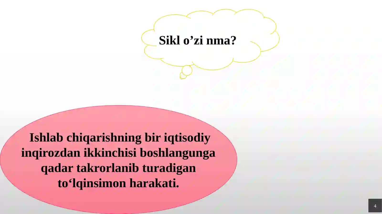 IQTISODIY SIKLLAR (INQIROZ, TIKLANISH, YUKSALISH VA PASAYISH)NING ASOSIY XUSUSIYATLARI 4
