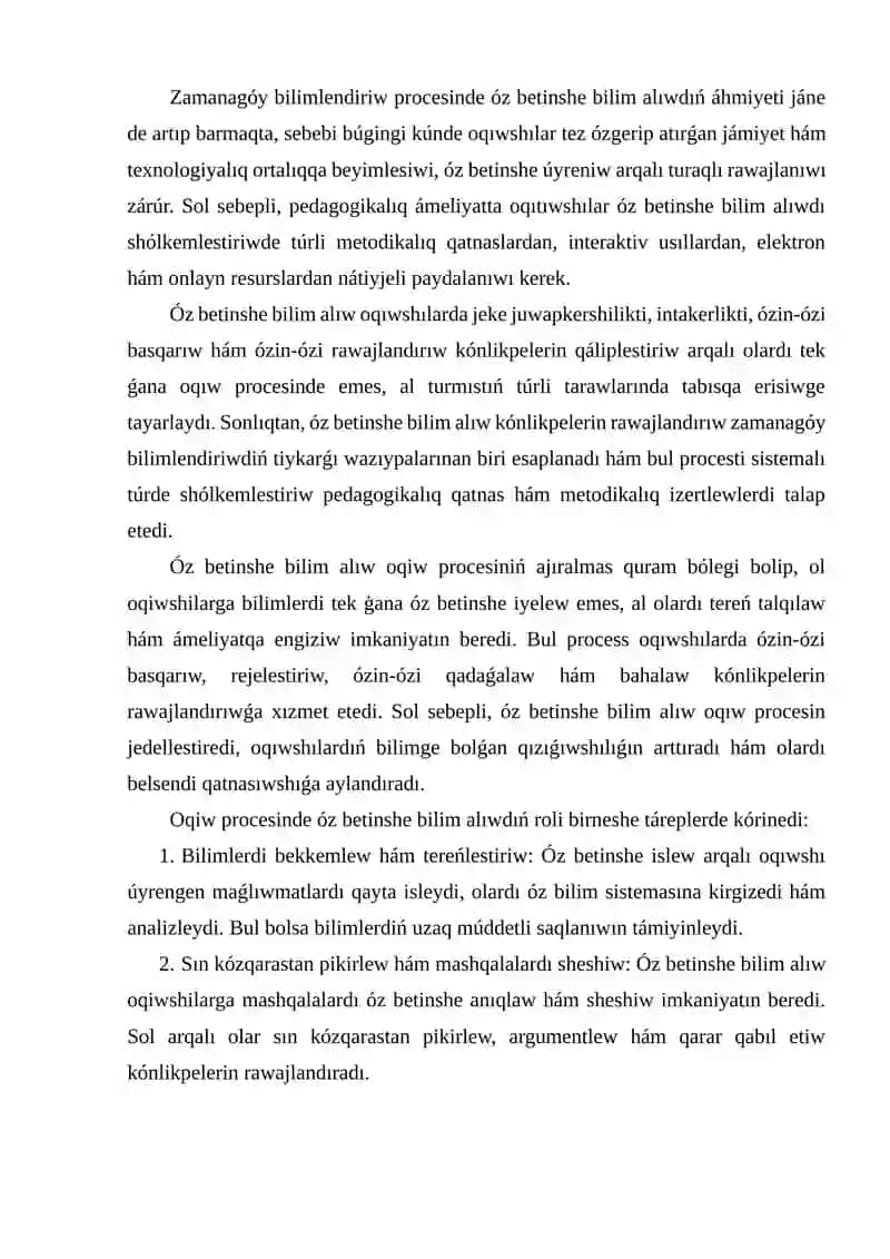 Óz Betinshe Bilim Alıw Kónlikpelerin Qáliplestiriw Metodları 4