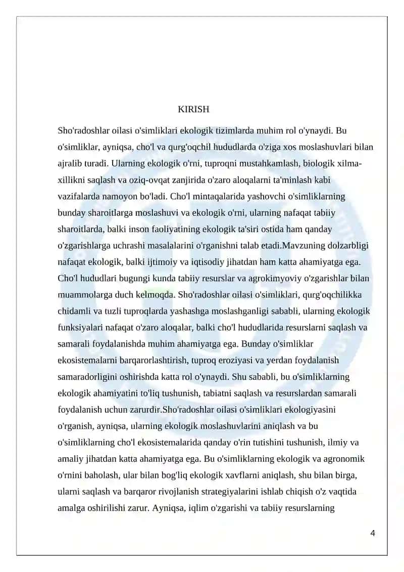 "Sho'radoshlar oilasi vakillarining cho'l mintaqasi o'simliklar qoplamidagi roli" 4