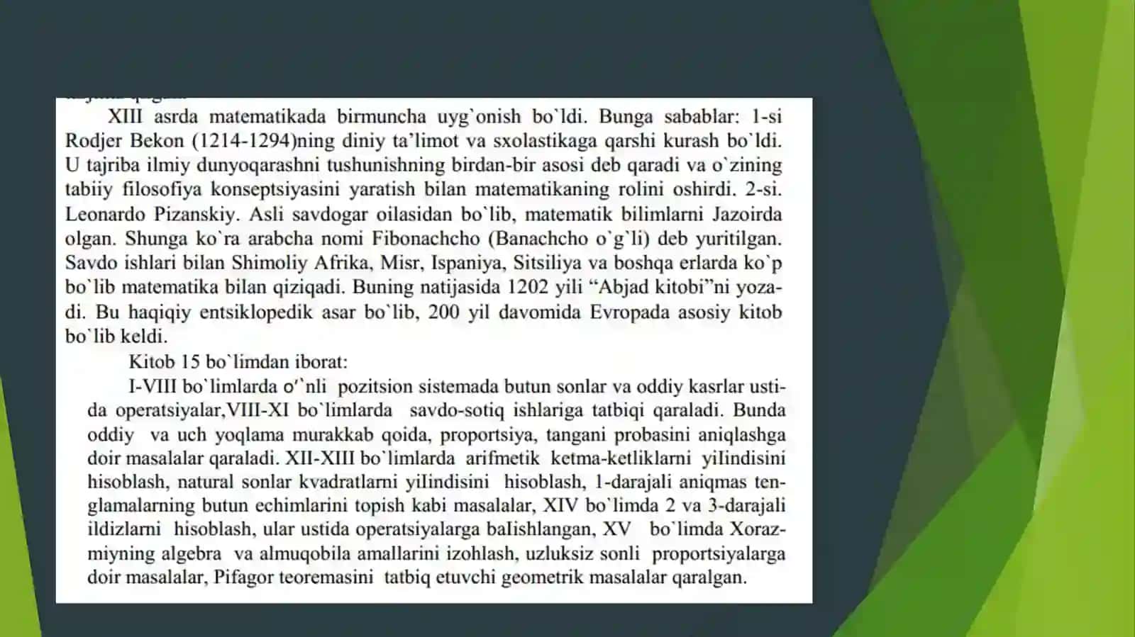 Oʻrta asr va uygʻonish davrida Yevropa matatikasimatematika 4