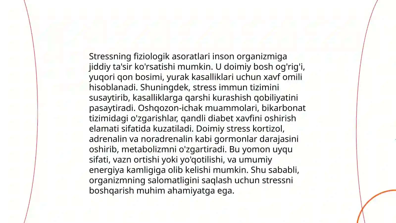 Tibbiyot xodimlarida emotsional holatlarning oʻziga xosligi: stress va uning bosqichlari, bartaraf etish yoʻllari 4