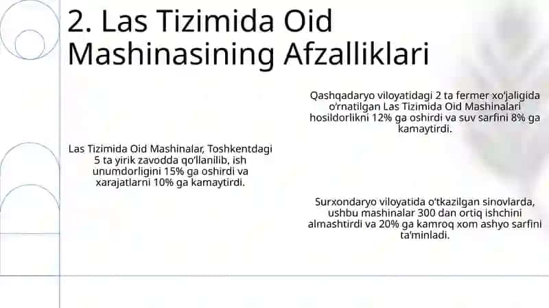 Las Tizimida oid mashinaning afzalliklari 4