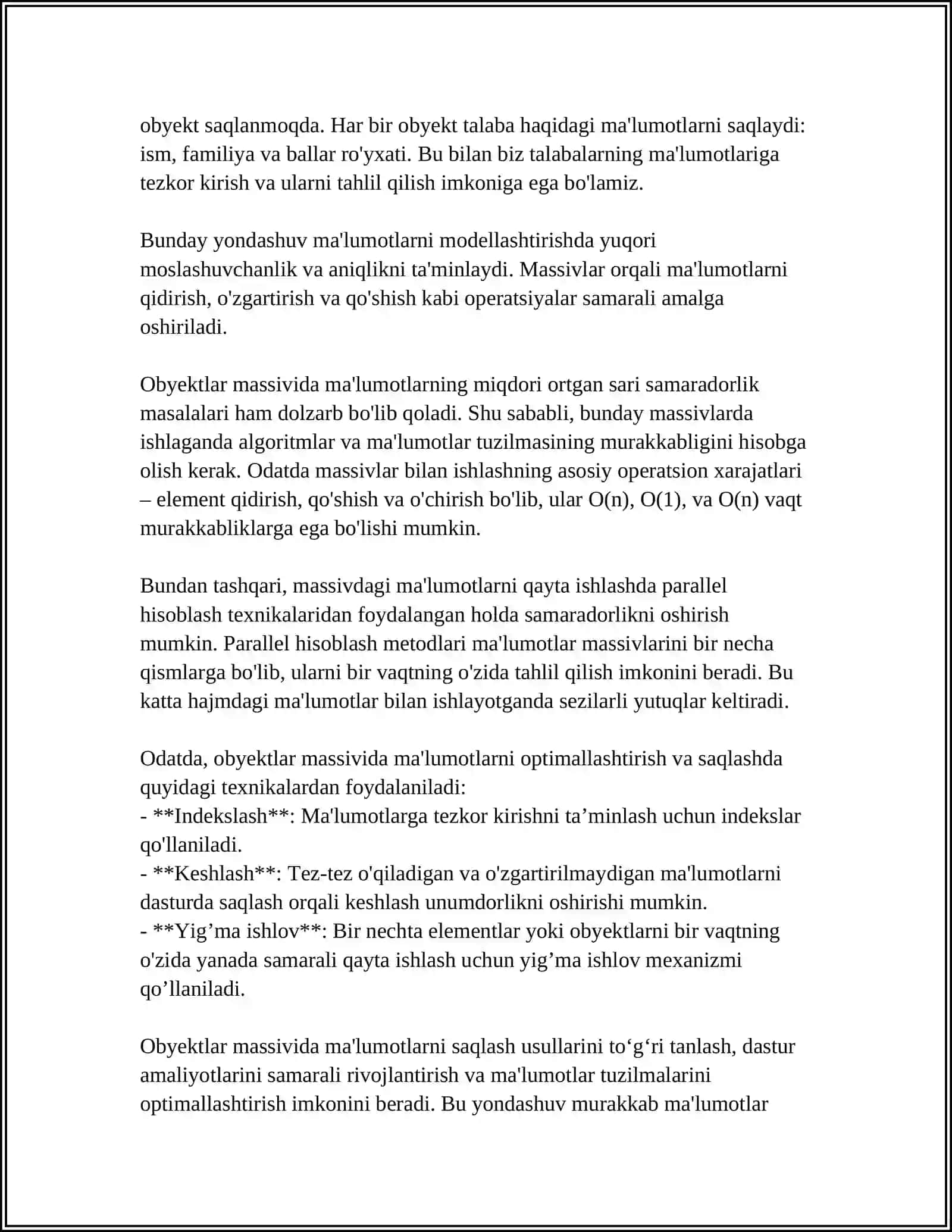 Obyektlar massivida ma'lumotlarni saqlash 4