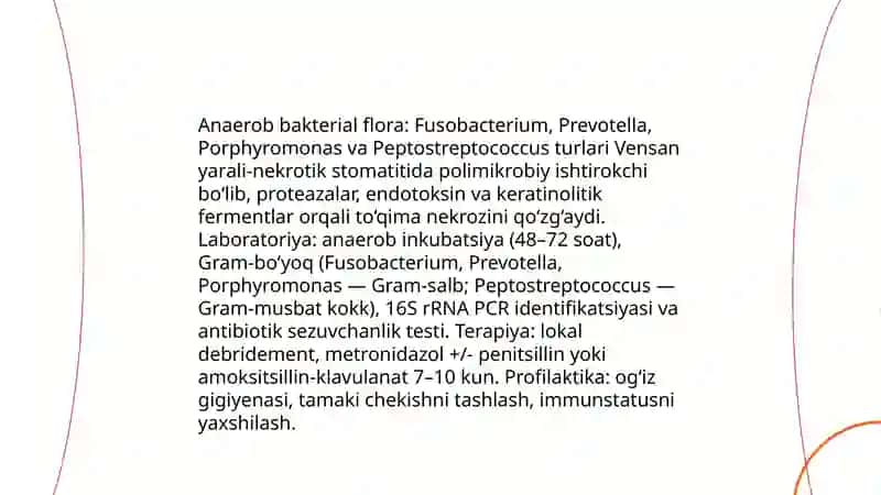 Vensan yarali-nekrotik stomatiti qo‘zg‘atuvchilari.laborator tekshirish usullari.profilaktikasi 4