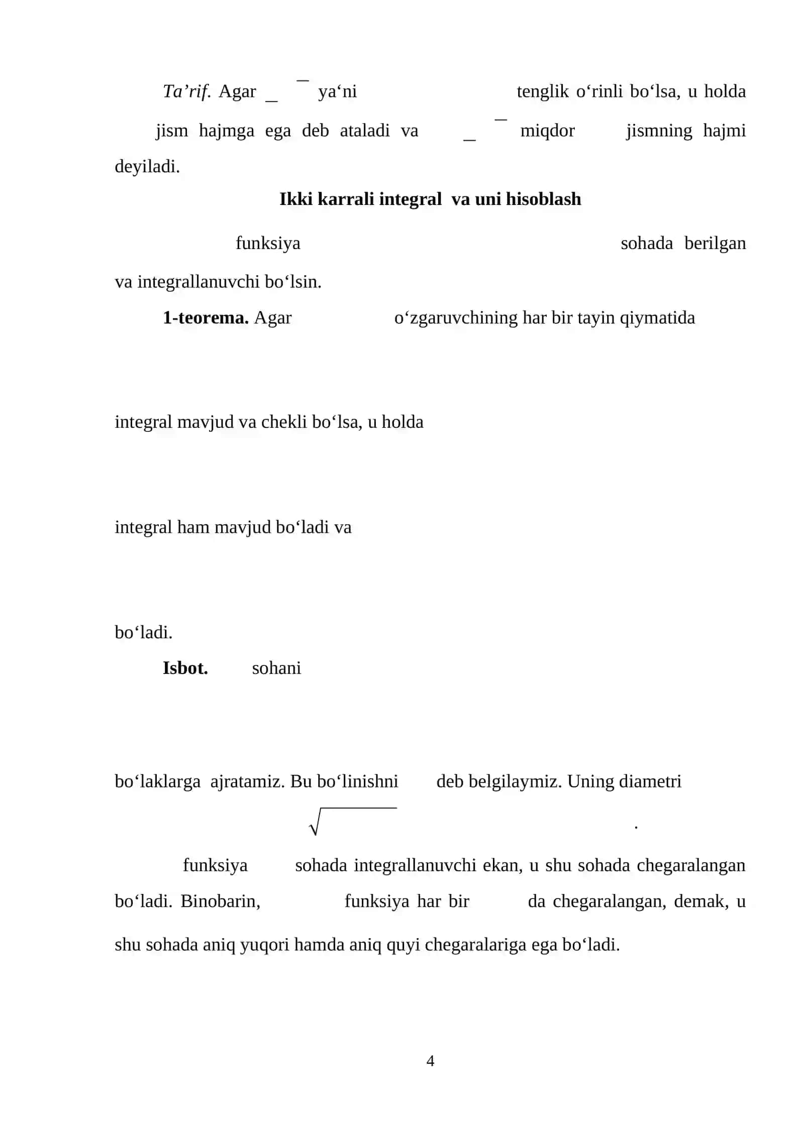 Ikki karrali integral yordamida yuza va hajmni hisoblash 4