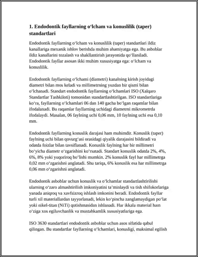 ILDIZ KANALLARIGA MEXANIK ISHLOV BERISH UCHUN ENDODANTIK ASBOBLARNI STANDARTIZATSIYALASH 4
