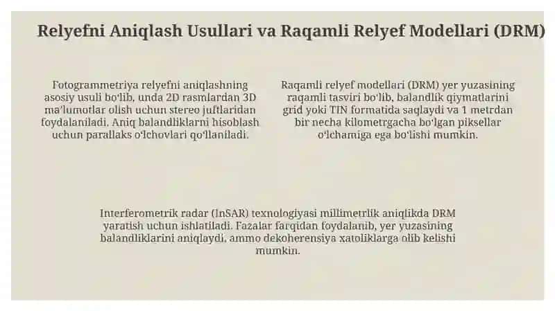 Masofadan zondlash yordamida Yer yuzasi relyefini ularning o'lchamlarini va tiplarini aniqlash 4