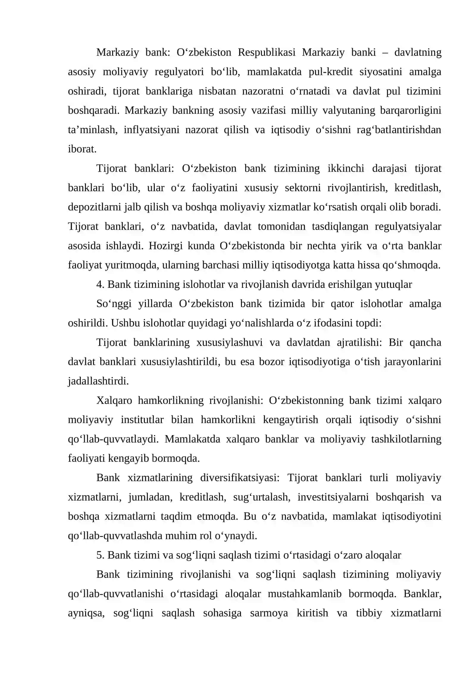 O’zbekiston Respublikasi bank moliya sog’lik tizimini vujudga kelishi va rivojlanishi 4