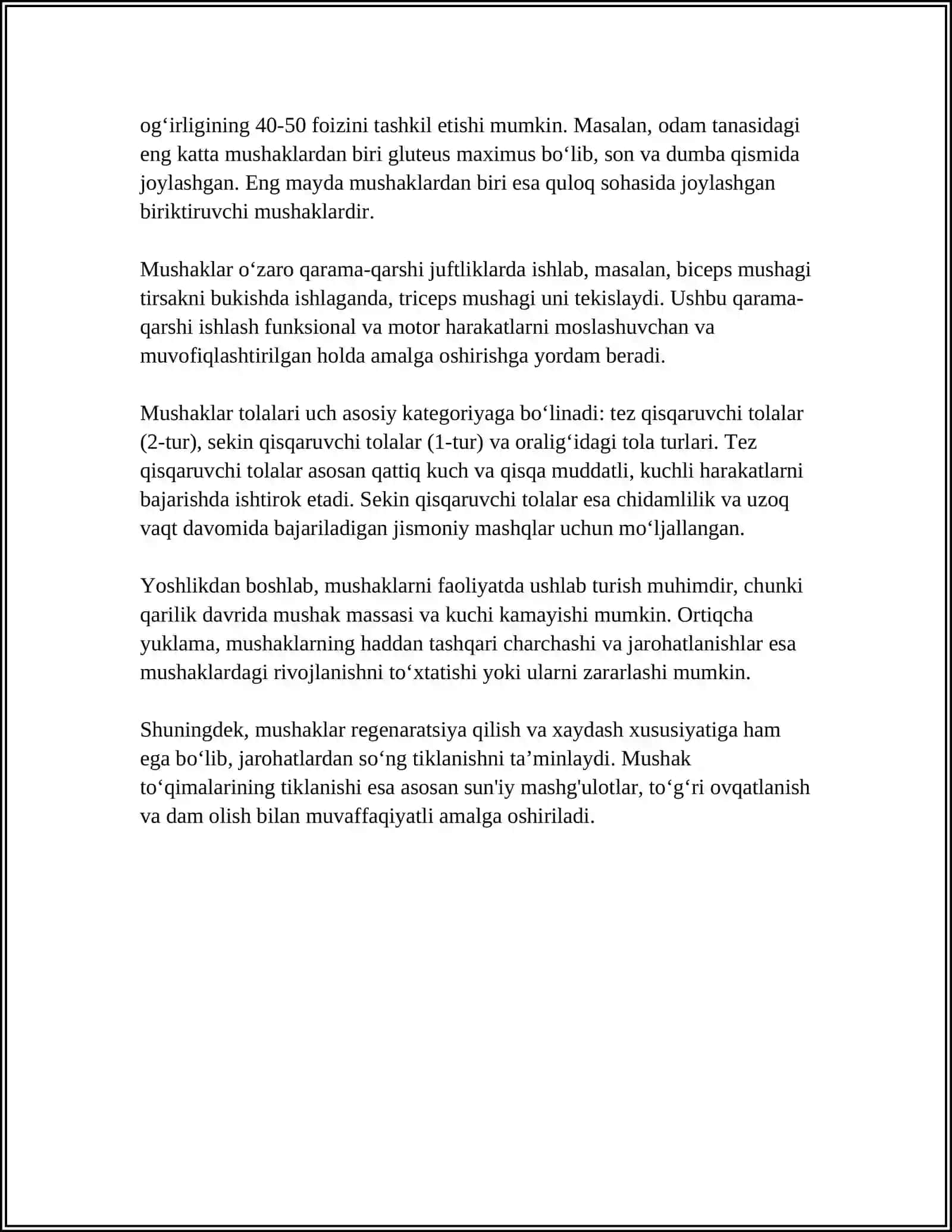 MUSHAKLARNING ISHI VA BIOMEXANIKASI. LESGAFT MUSHAKLAR TOʻGʻRISIDA TA'LIMOTI 4