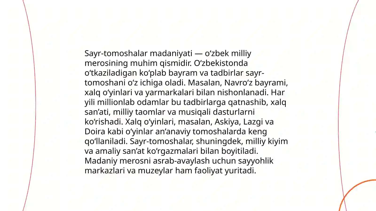 Istirohat bogʻlarida sayr-tomoshalar qanday shakllarga ega? 4