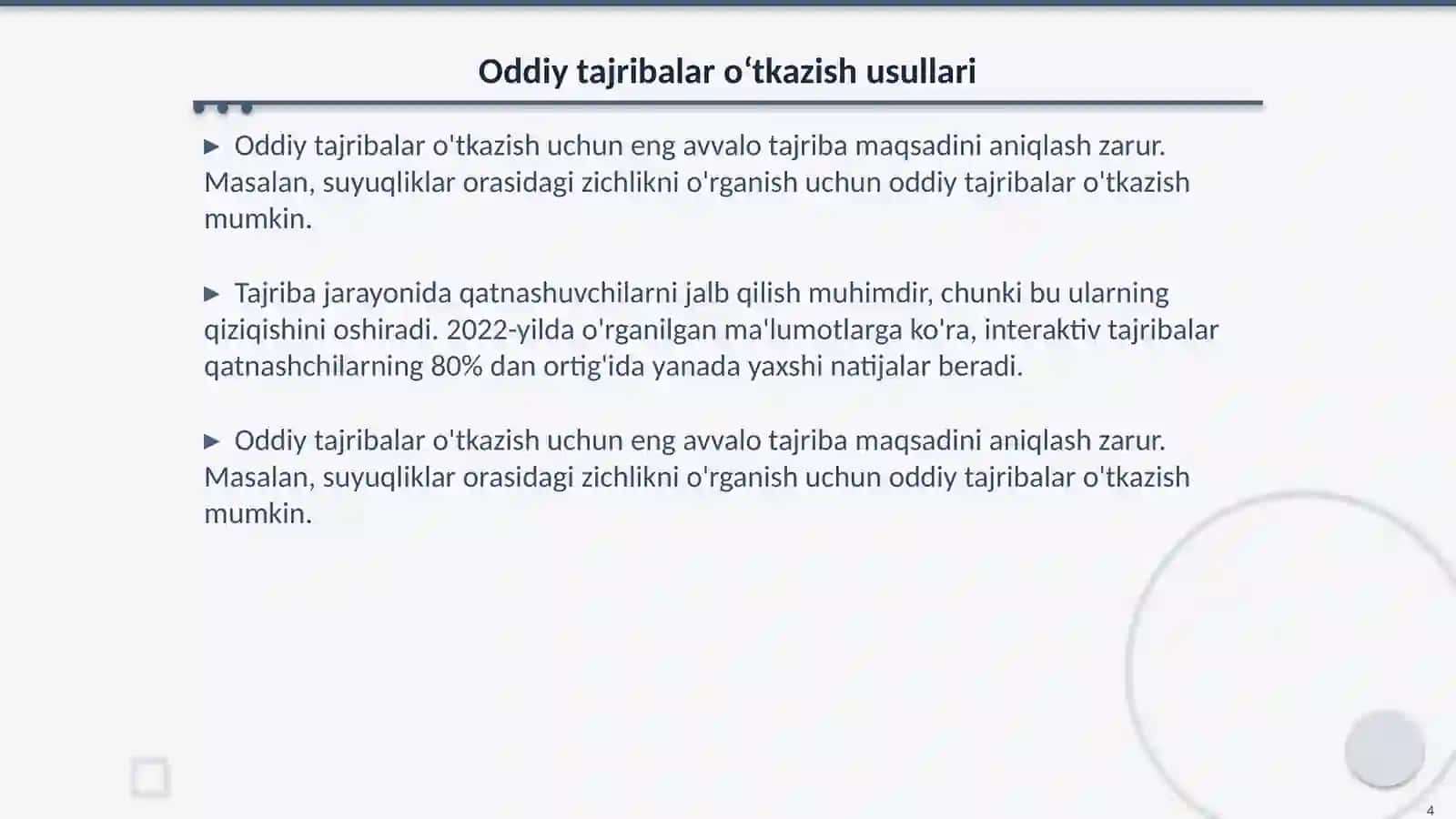 Kechki sayr va oddiy tajribalar oʻtkazish metodikasi 4