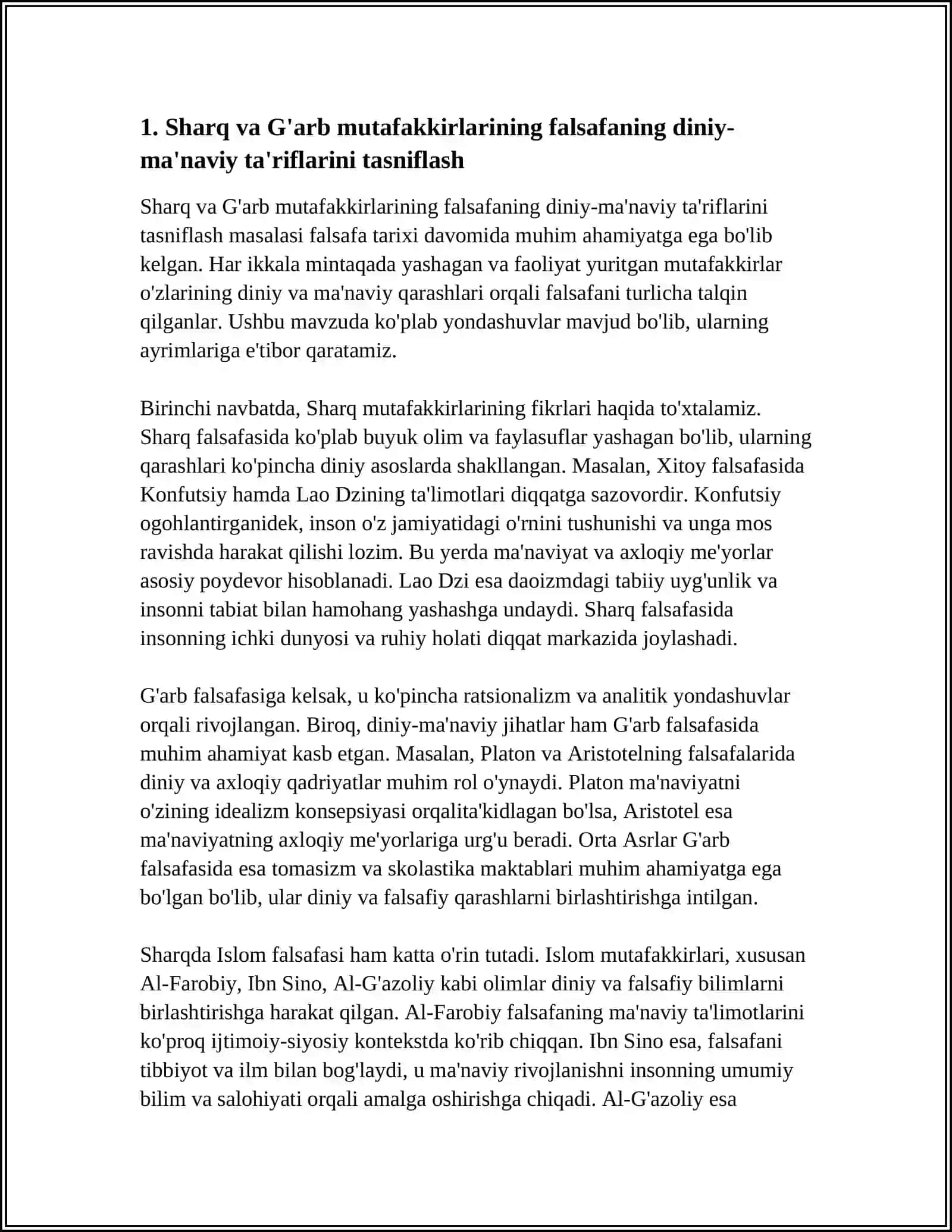 FALSAFANING MOHIYATIGA OID SHARQ VA G'ARB MUTAFAKKIRLARI TA'RIFLARINI TASNIFLASH 4