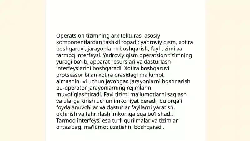 Operatsion tizimning asosiy vazifalar qanday 4