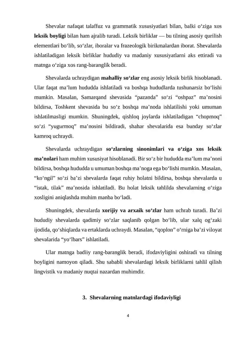Leksik tahlil. Shevalarga xos matnlarning leksik xususiyatlari 4