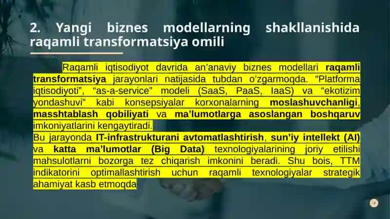 Bozor mahsulotlari chiqarish tezligi(time-to-market) 4
