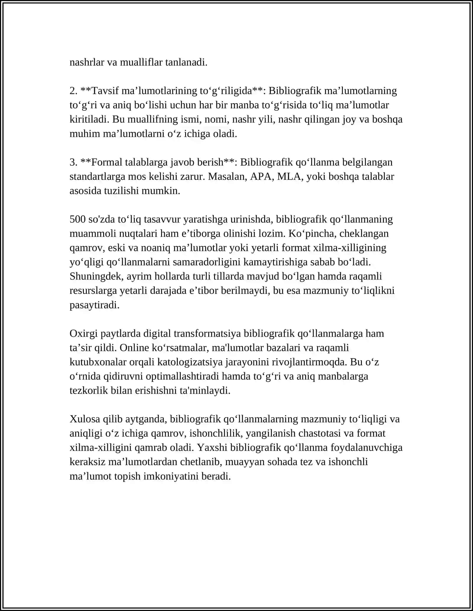 TABIIY FANLAR BIBLIOGRAFIK QOʻLLANMALARINI BAHOLASH MEZONLARI VA SIFAT KOʻRSATKICHLARI 4