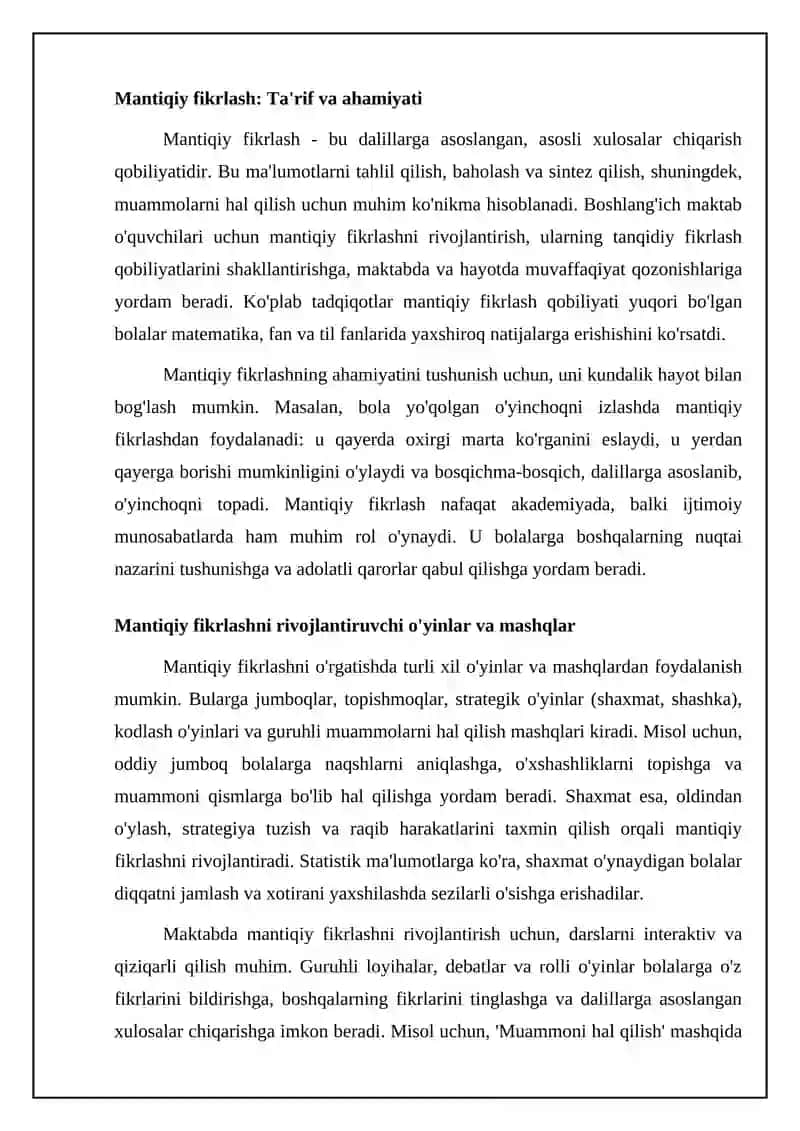 Mavzu: Boshlangʻich sinf oʻqituvchilarida mantiqiy fikrlashga oid koʻrgazmali qurollar yaratish 4
