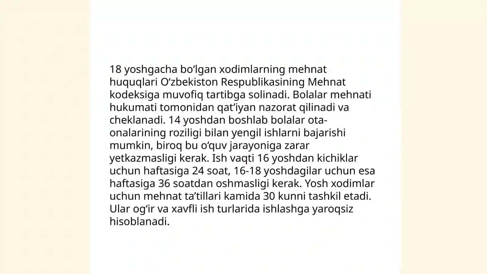 18 yoshgacha bo’lgan xodimlarga yillik mehnat ta’tili berish 4