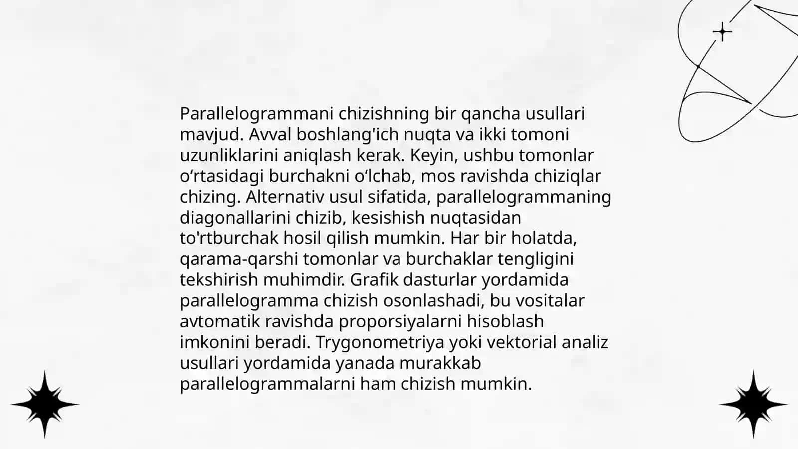 Parallelogrammaning asosiy xossalari 4