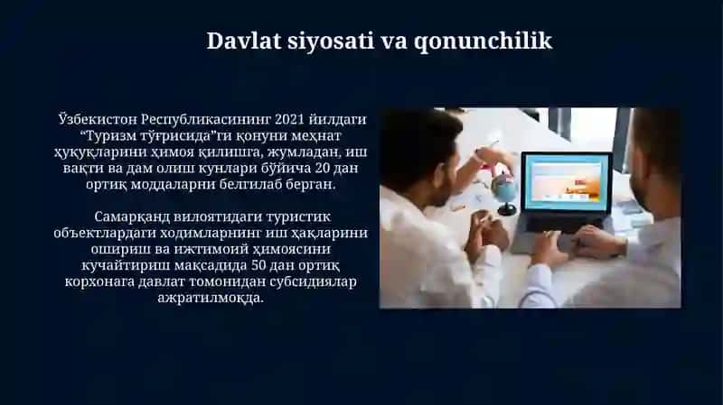 Turizm sohasida xodimlar uchun shart sharoitlar yaratish 4