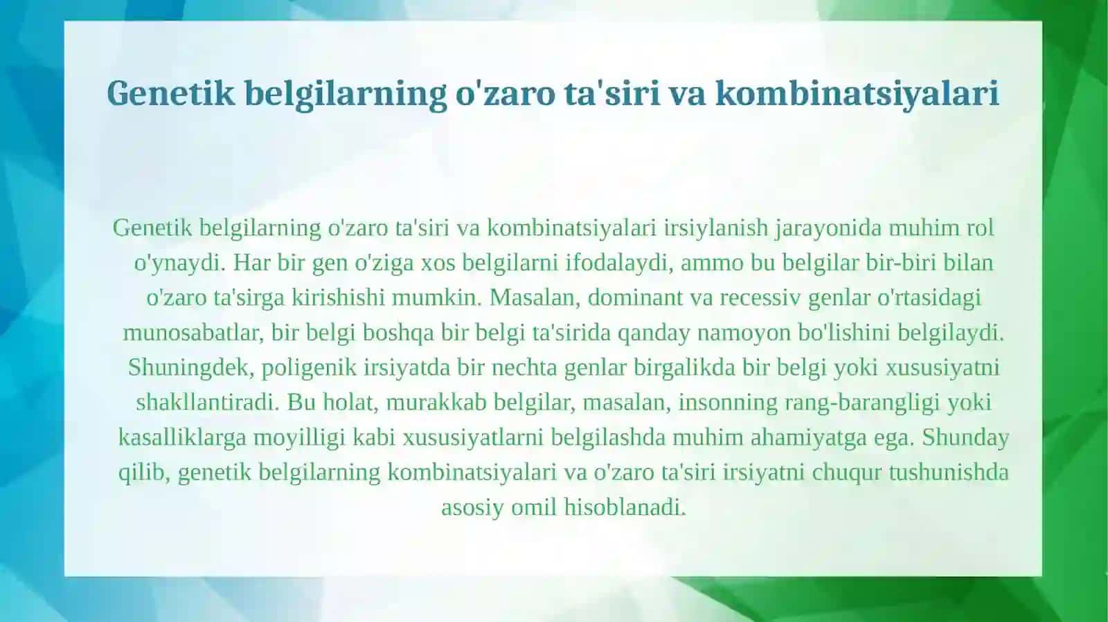 Irsiyning birikkan holda irsiylanishi 4