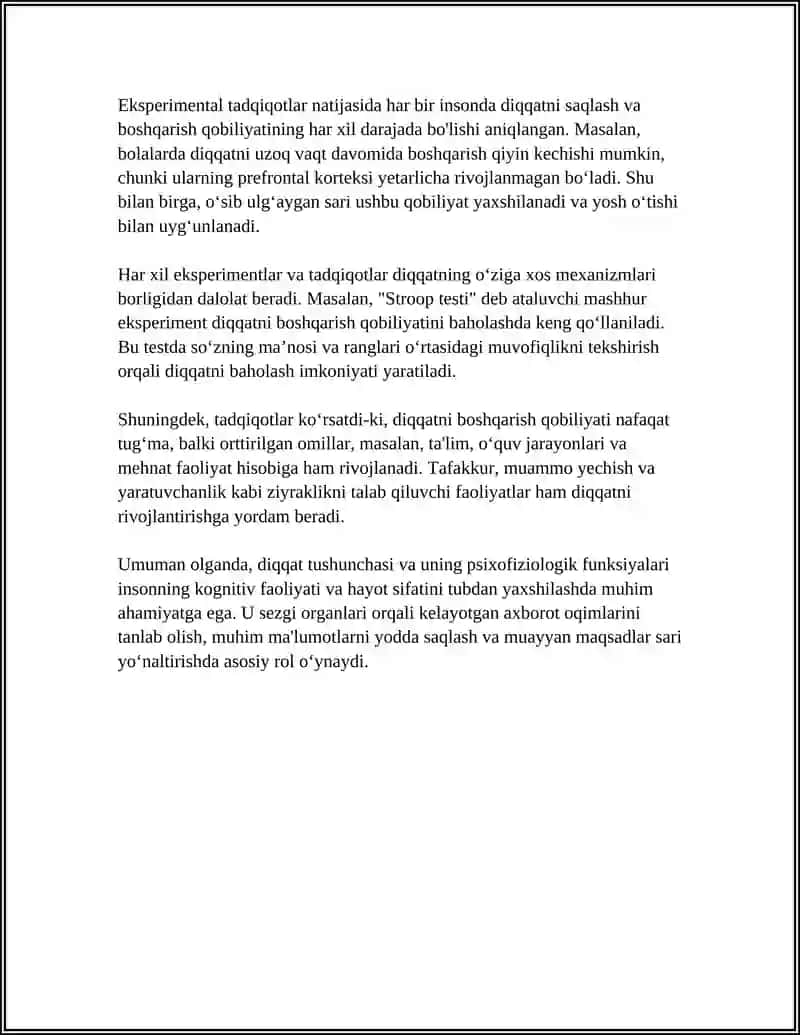 REFERAT: DIQQAT HAQIDA TUSHUNCHA VA UNING NERVFIZIOLOGIK ASOSLARI 4
