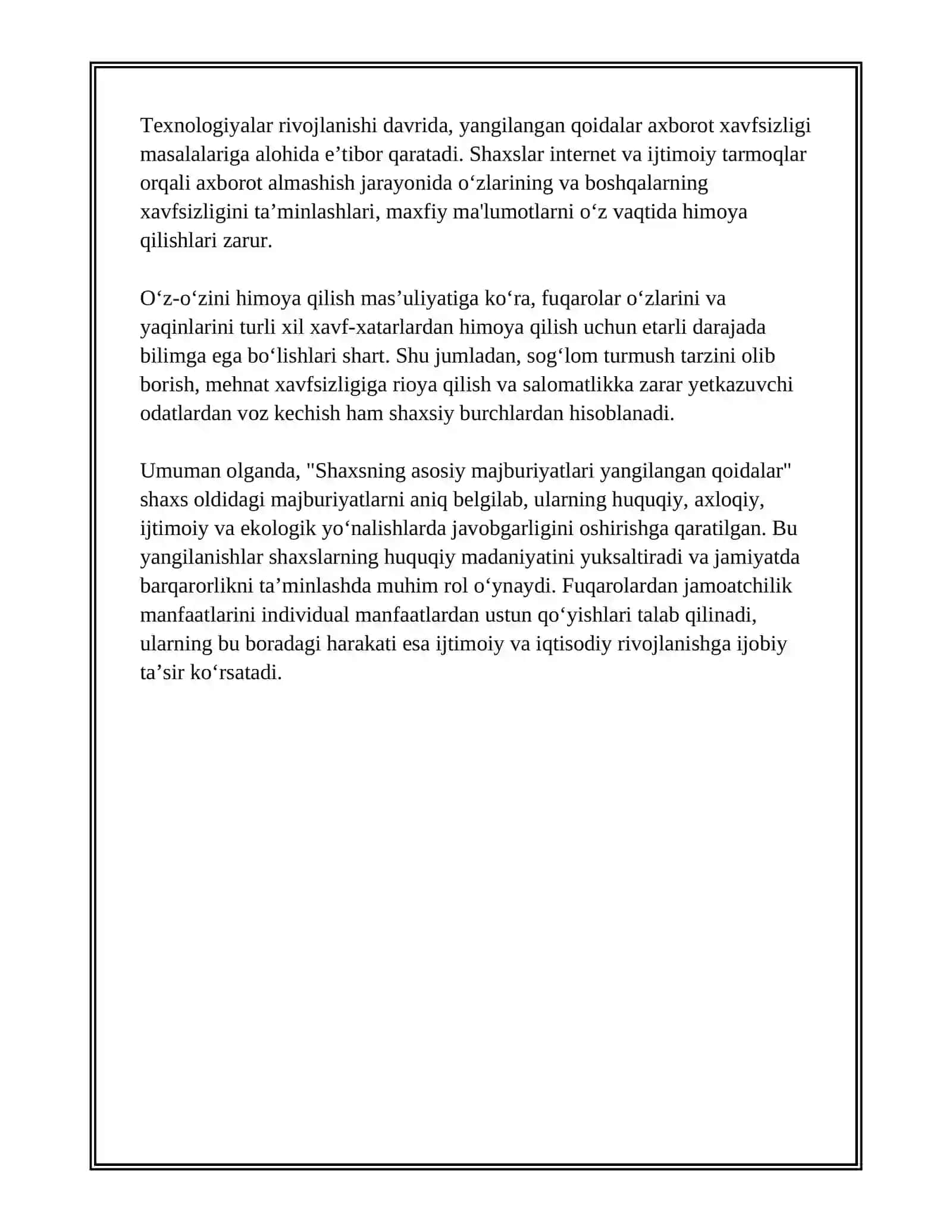 SHAXSNING ASOSIY MAJBURIYATLARI YANGILANGAN QOIDALAR 4