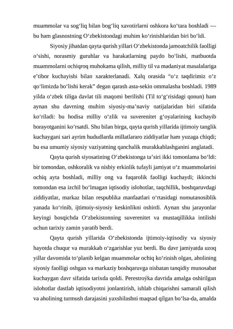 Qayta qurish yillarida O‘zbekistonning ijtimoiy-siyosiy vaziyati 4