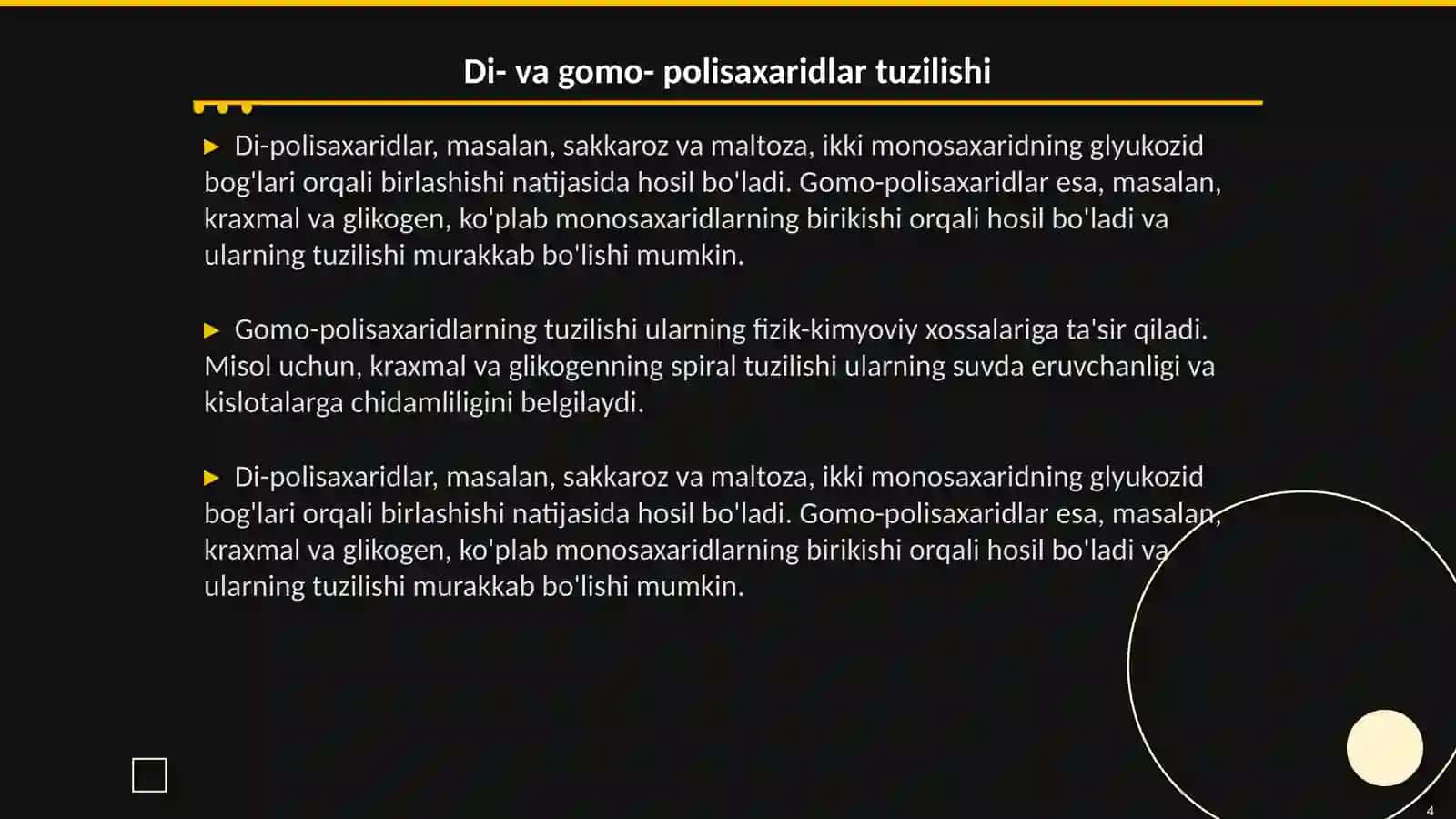 Di-, gomo- va geteropolisaxaridlar, tuziliwi va xossalari 4