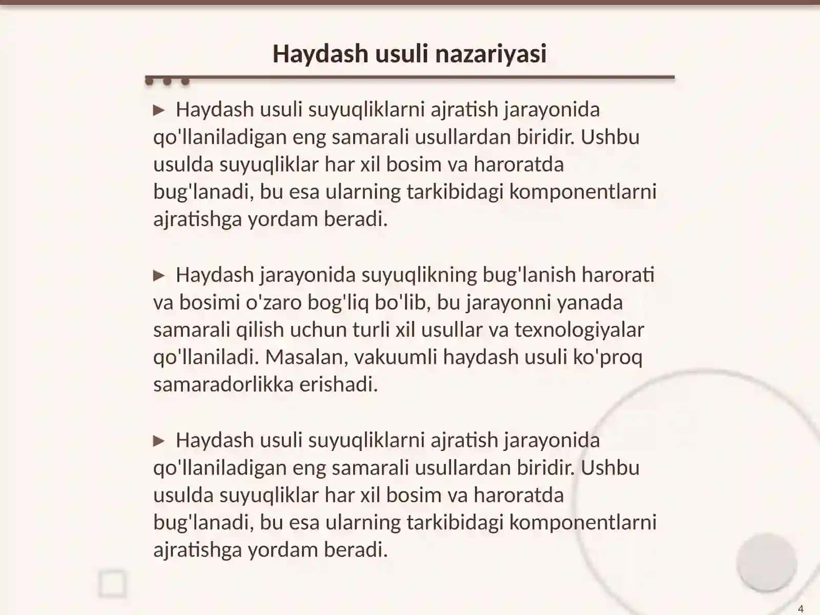 Xaydash yoli bilan suyuqliklarni ajratish 4