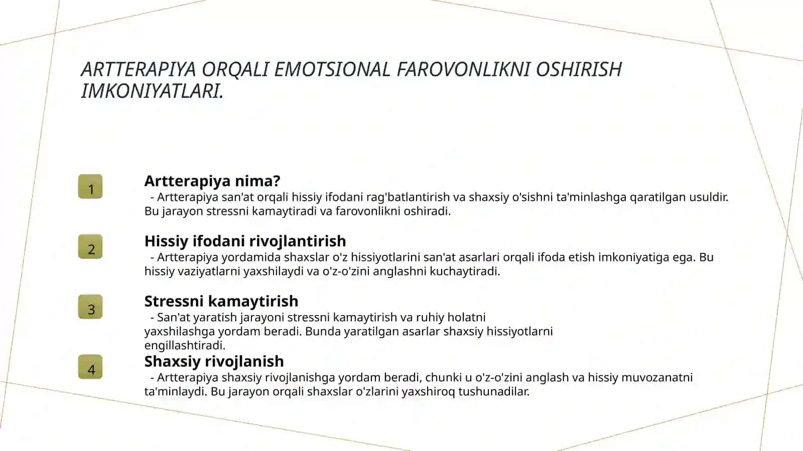 Shaxsiy kamolotda tranzaksiya va artteraptik mashqlar 4