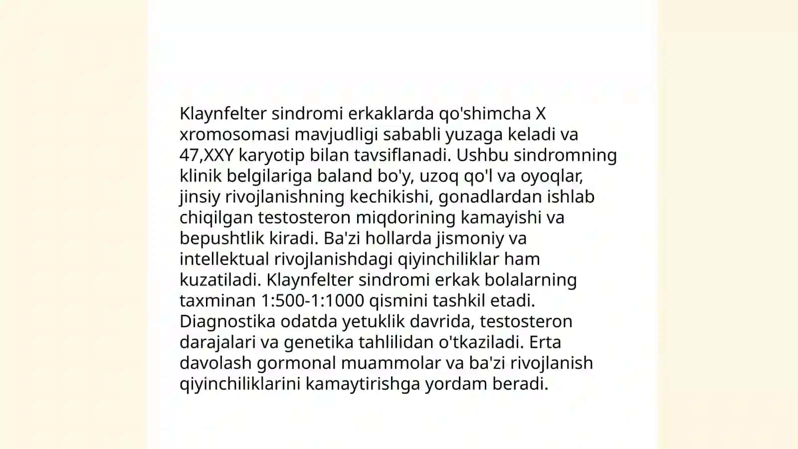 Klaynfelter sindromi, etiologiyasi, patogenezi, sabablari va davolash usullari 4