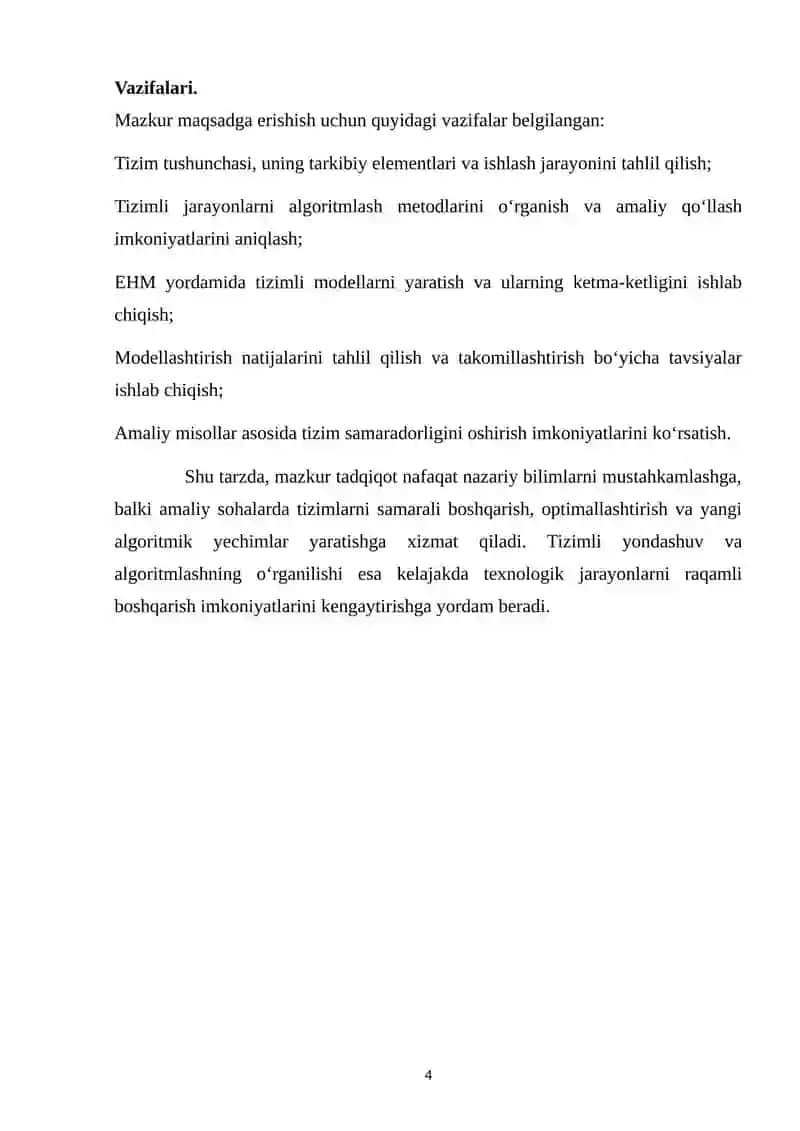 Tizimning ishlash jarayonini shakllantirish va algoritmlash 4