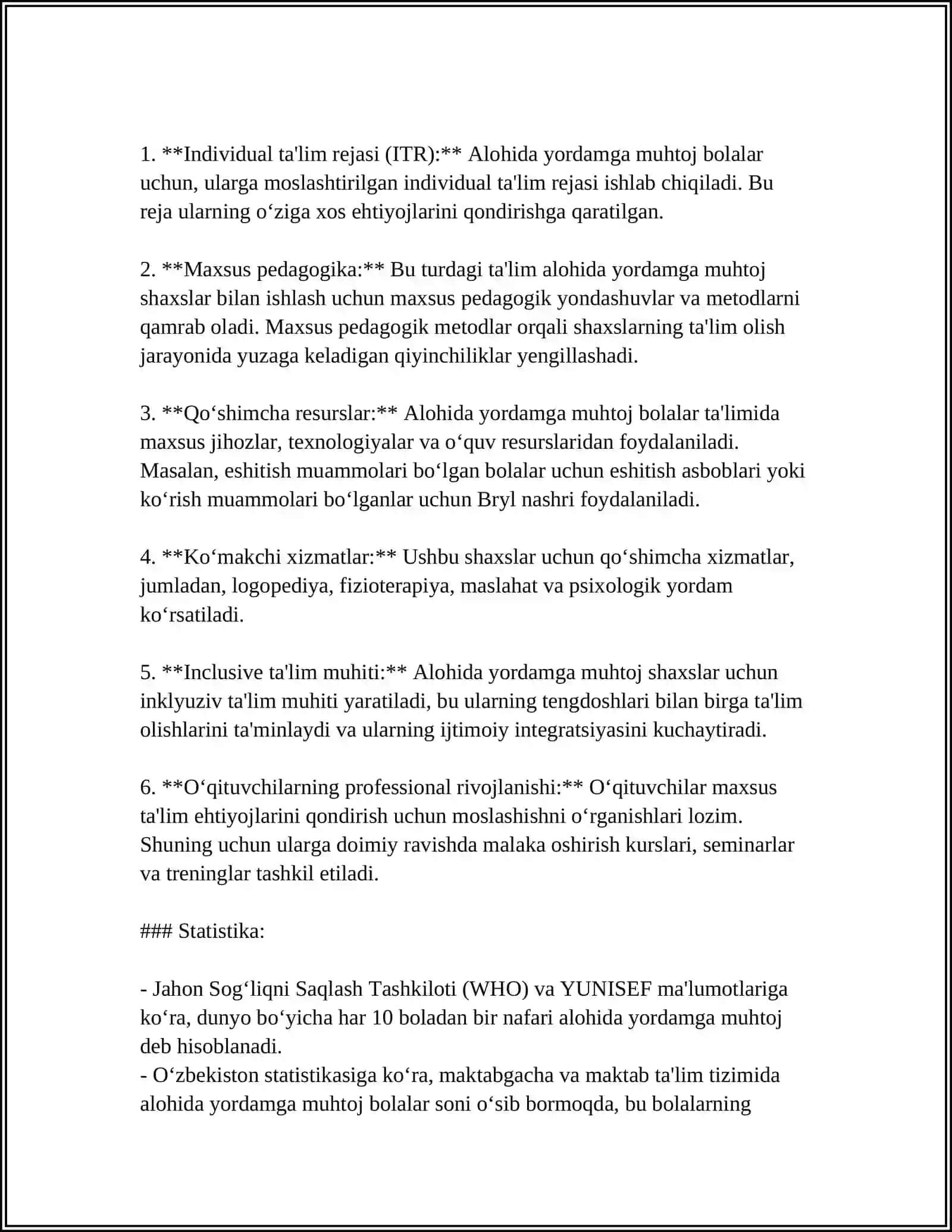 ALOHIDA YORDAMGA MUHTOJ SHAXSLARNI INKLYUZIV TAʼLIM KONSYEPSIYASINING MOHIYATI VA ASOSIY QOIDALARI 4