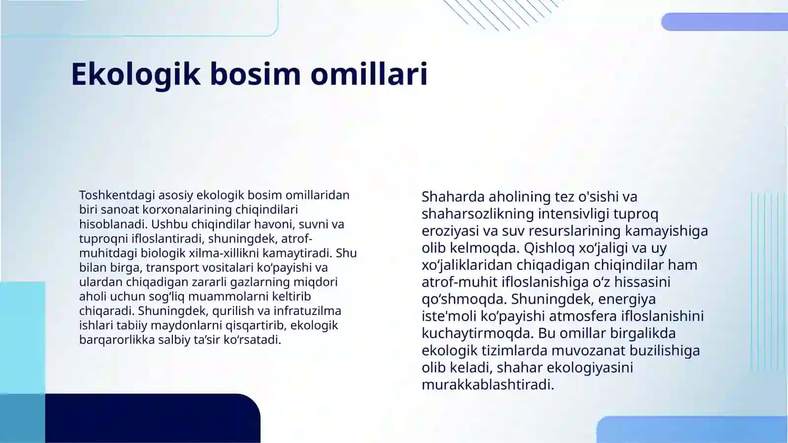 SHAHARLARDAGI EKOLOGIK MUAMMOLAR TOSHKENT SHARINING EKOLOGIK MUAMMOLARI 4