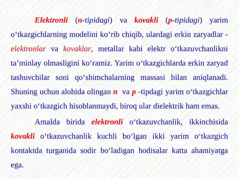 ELEKTRONIKAASOSLARI, YARIMO‘TKAZGICHLI ASBOBLAR 4