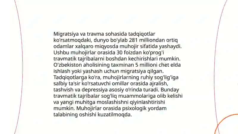 Migrantlarning ruhiy jatohati qaytgan muhojirning ruhiy jarohati sifatida 4