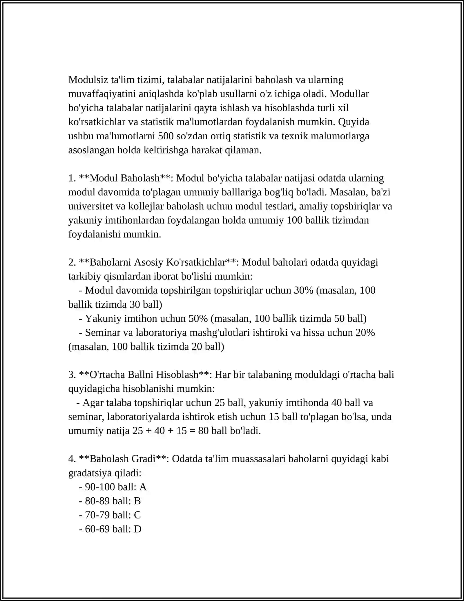 EXCEL DASTURIDA GURUH TALABALARINING MODULLAR BOʻYICHA OʻZLASHTIRISH KOʻRSATKICHLARI 4