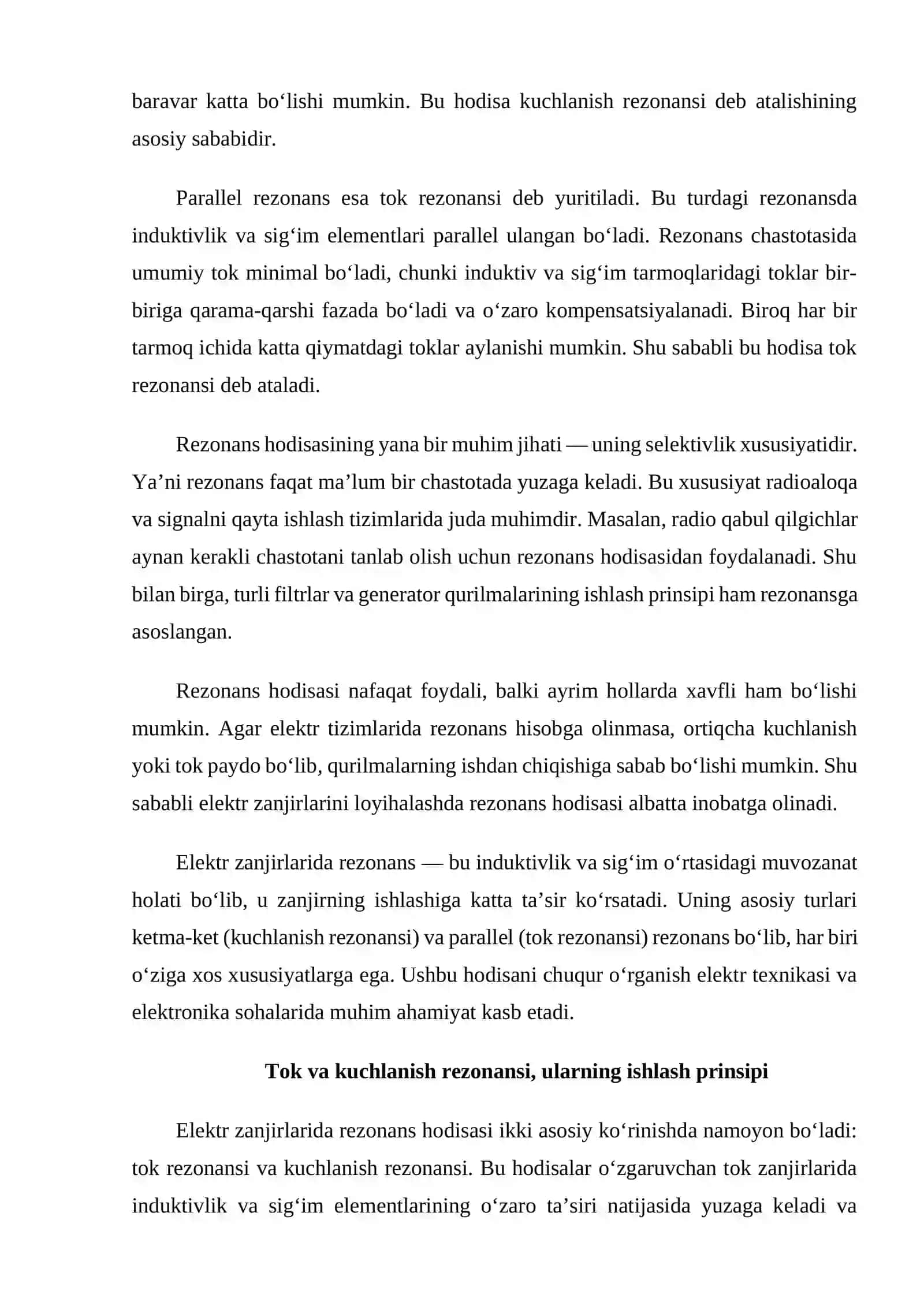 Elektr zanjirlarida rezonans, tok va kuchlanishlar rezonansi. Rezonansning texnikadagi ahamiyati 4