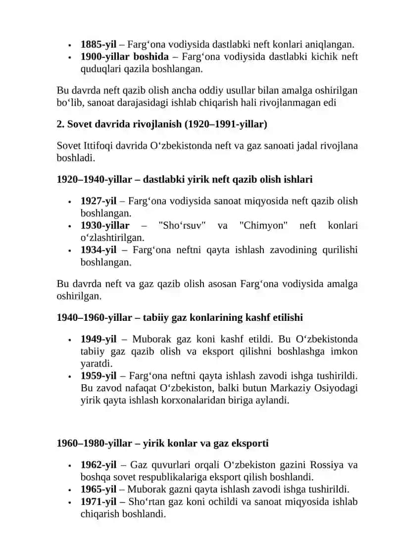 Respublikamizdagi neft va gazni qayta ishlash sanoat korxonalari, ularning rivojlanish bosqichlari 4