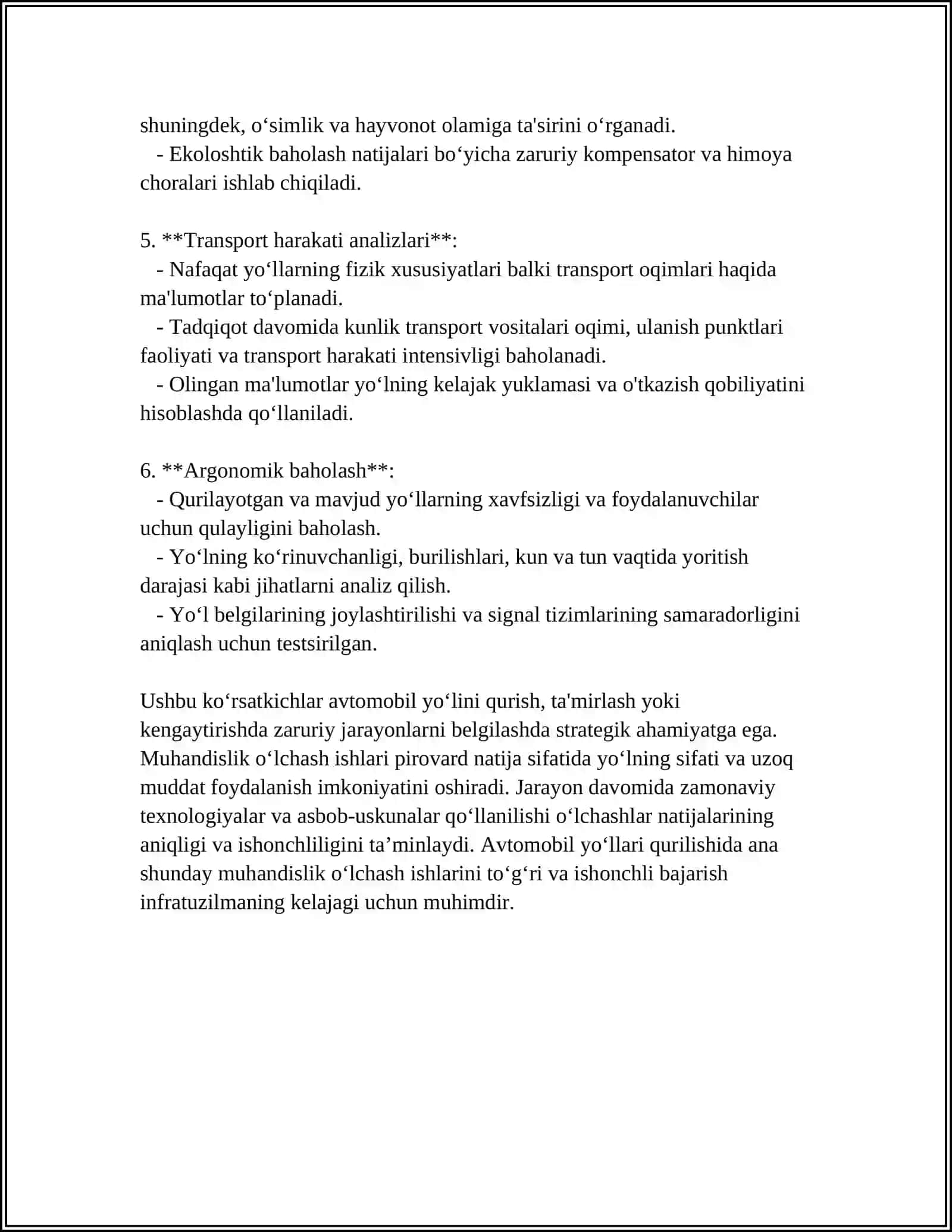 AVTOMOBIL YOʻLLARINI QIDIRUVIDA MUHANDISLIK OʻLCHASH ISHLARI VA ULARNI QAYTA ISHLASHDA AVTOMATLASHTIRILGAN VOSITALAR BOYICHA MAʼLUMOTLAR 4