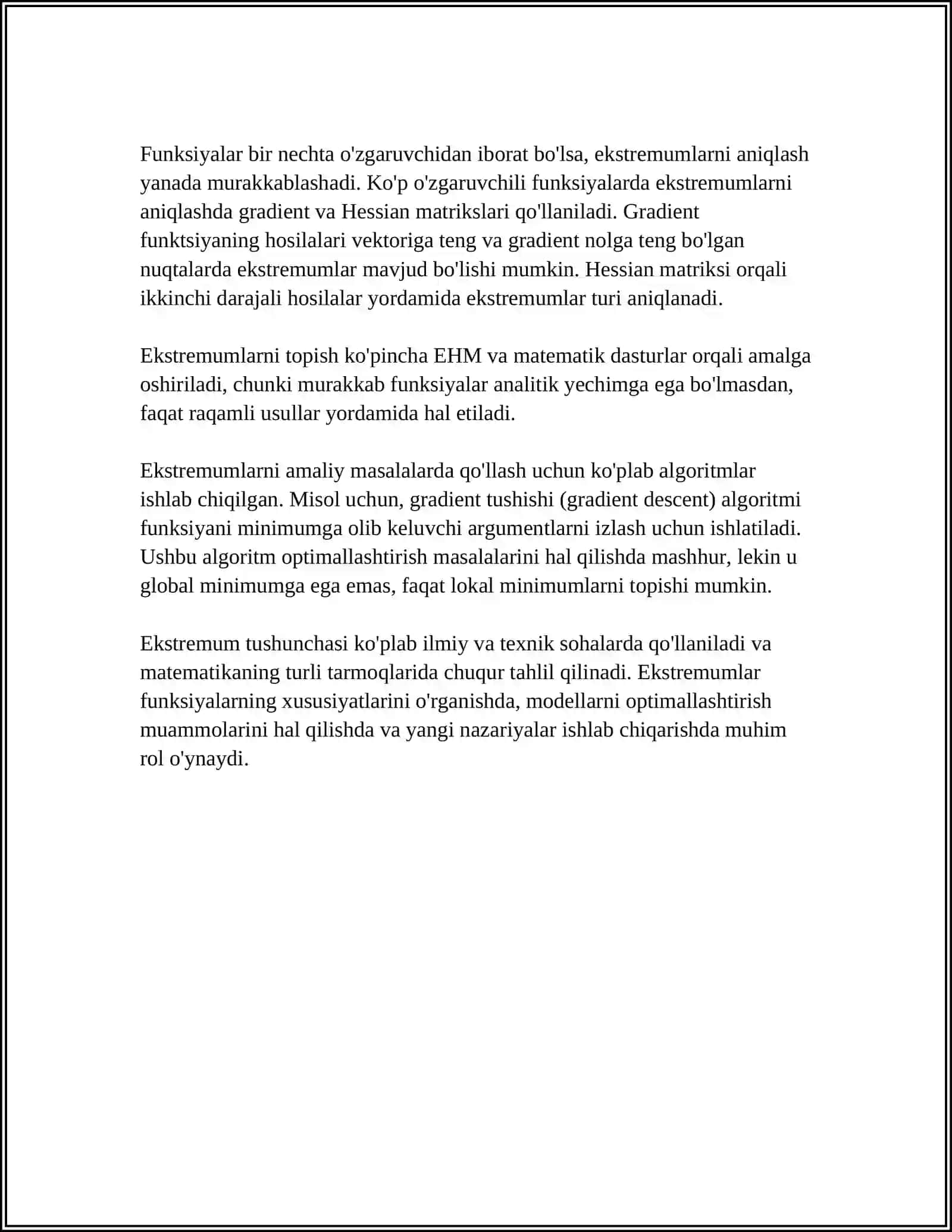 NUQTADA DIFFERENSIALLANUVCHI BO'LMAGAN FUNKSIYALARNING EKSTREMUMI 4