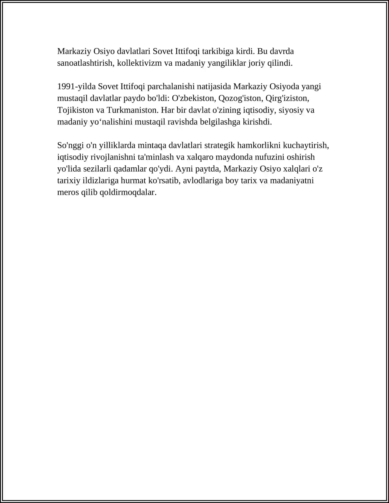 MARKAZIY OSIYO XALQLARI TARIXI,MADANIYATI,ETNOGRAFIYASI MUAMMOLARI 4