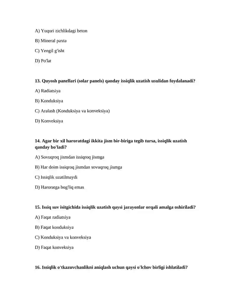 Issiqlik energiyasiyasini uzatishga doir masalalar ishlash 4