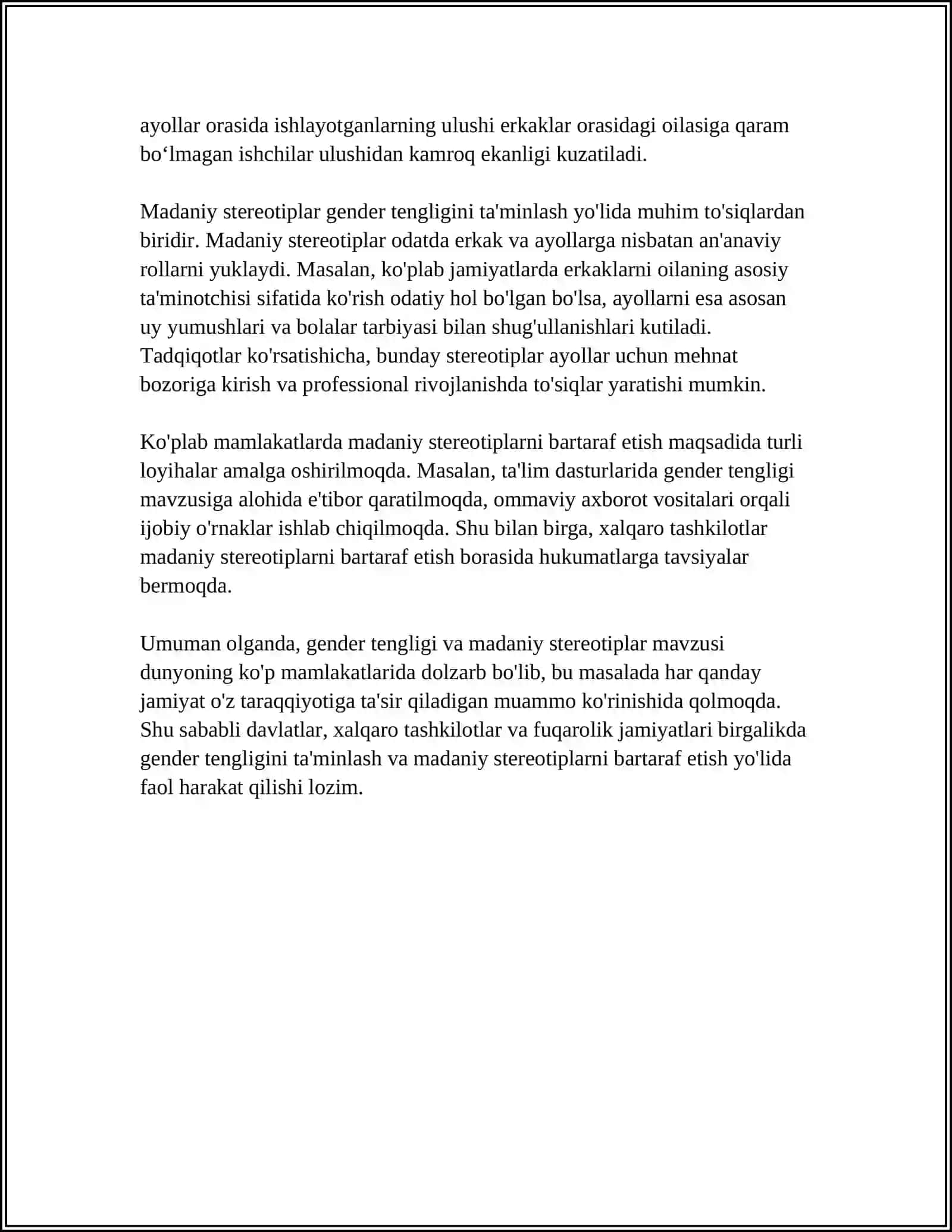 GENDER TENGLIGI XOTIN-QIZLARGA BO'LGAN MUNOSABATLAR 4