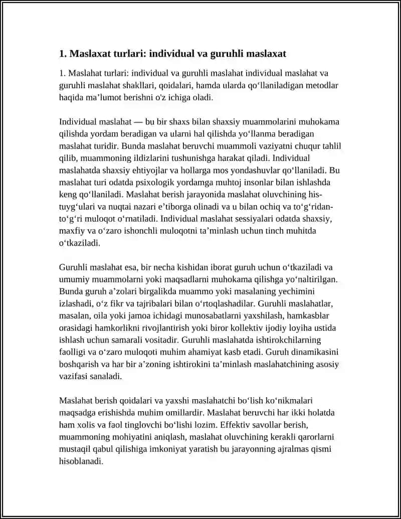 MASLAXAT TURLARI,QOIDALARI,MASLAXAT BERISH KOʻNIKMALARI,ASOSIY PRINTSIP VA QOIDALARI.KOMMUNIKATSION TOʻSIQLAR 4