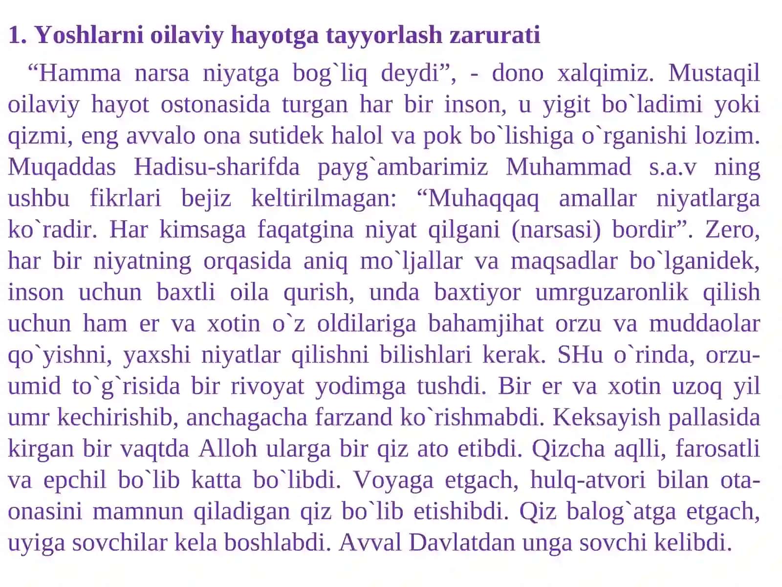 YOSHLARNI OILAVIY HAYOTGA TA'YORLASH 4
