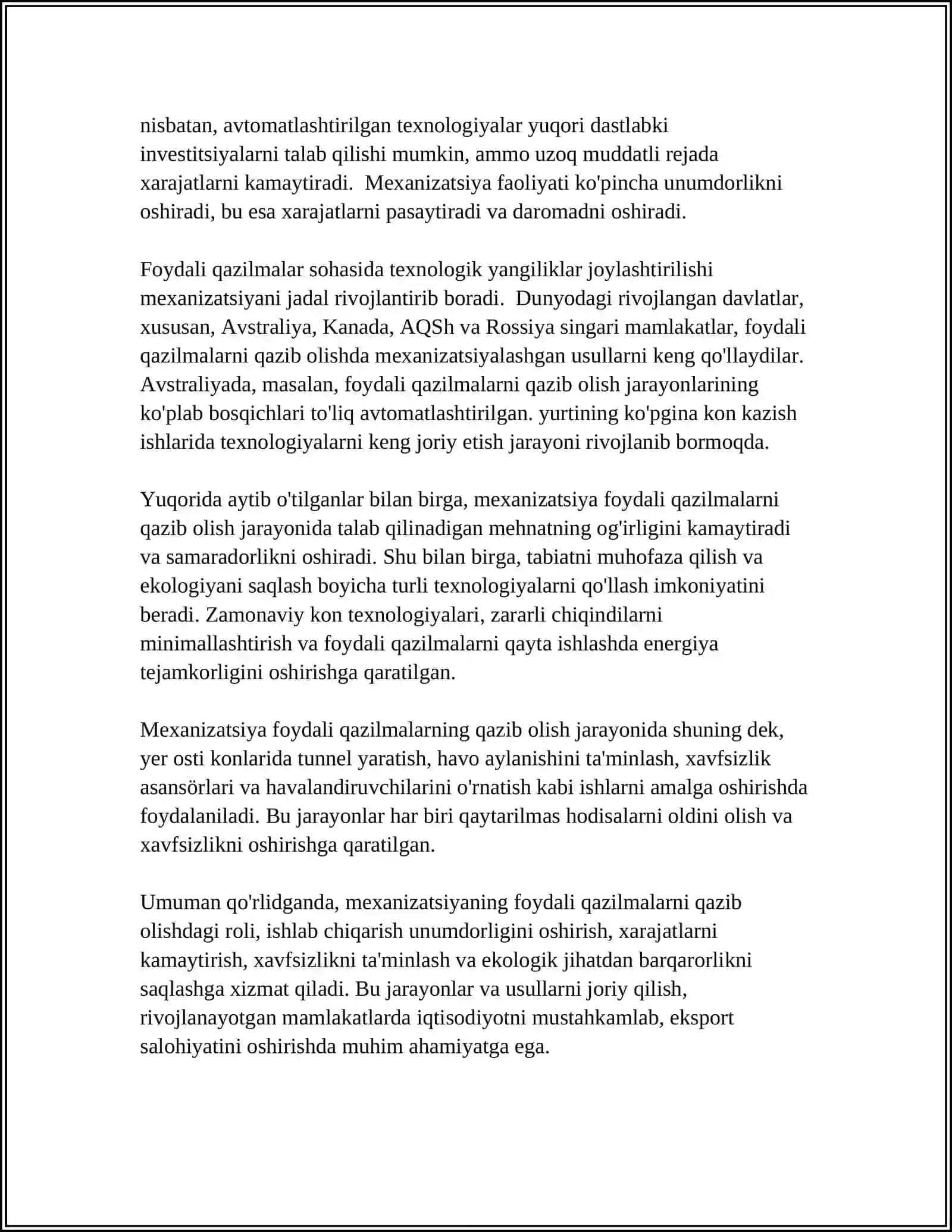 FOYDALI QAZILMALARNING YO‘QOTILISHI VA QOPLOVCHI TOG‘ JINSI BILAN ARALASHUVI. QAZIB OLINGAN FOYDALI QAZILMANING SIFATIGA QAZIB OLISH JARAYONLARI MEXANIZATSIYASINING TA’SIRI 4