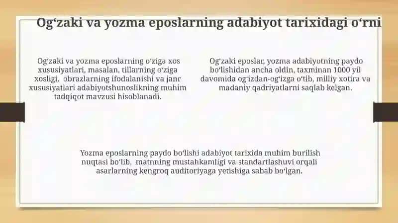 Og'zaki va yozma dostonlar hamda ularning farqi 4