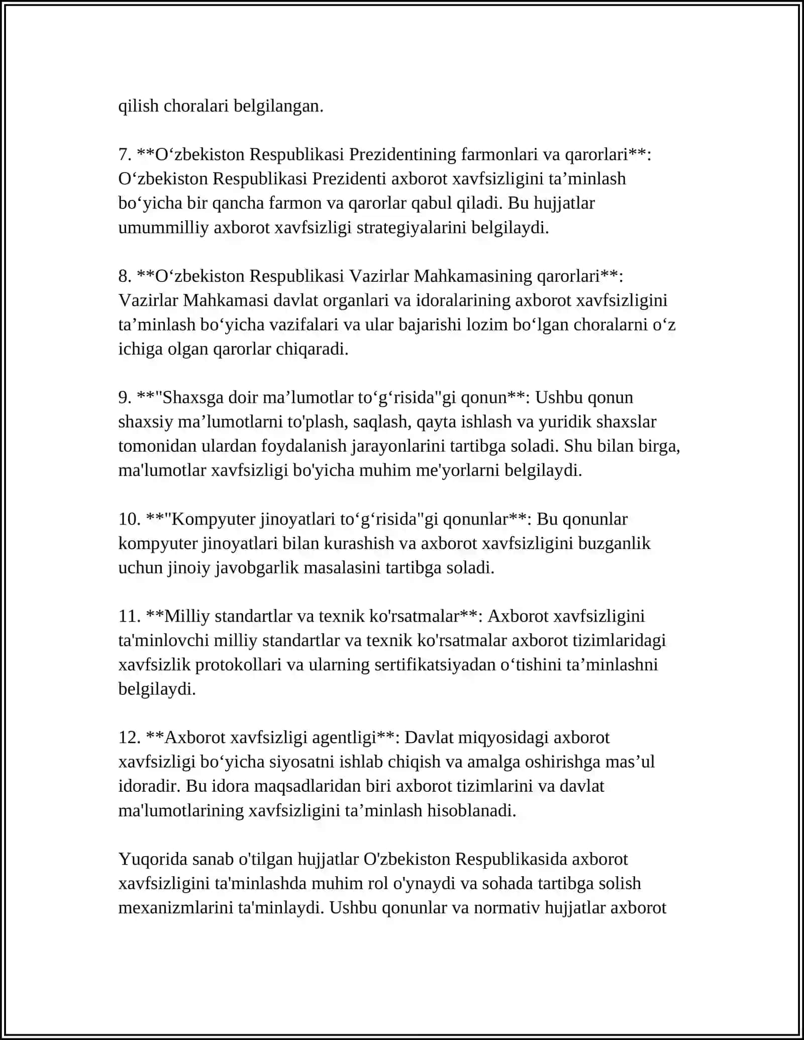 AXBOROT XAVFSIZLIGINI TA'MINLASH QONUNCHILIGI 4